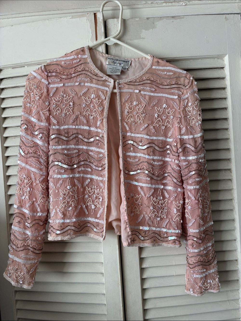 Papéll Boutique Vintage Blush Pink Sequin Embellished Open-Front Jacket